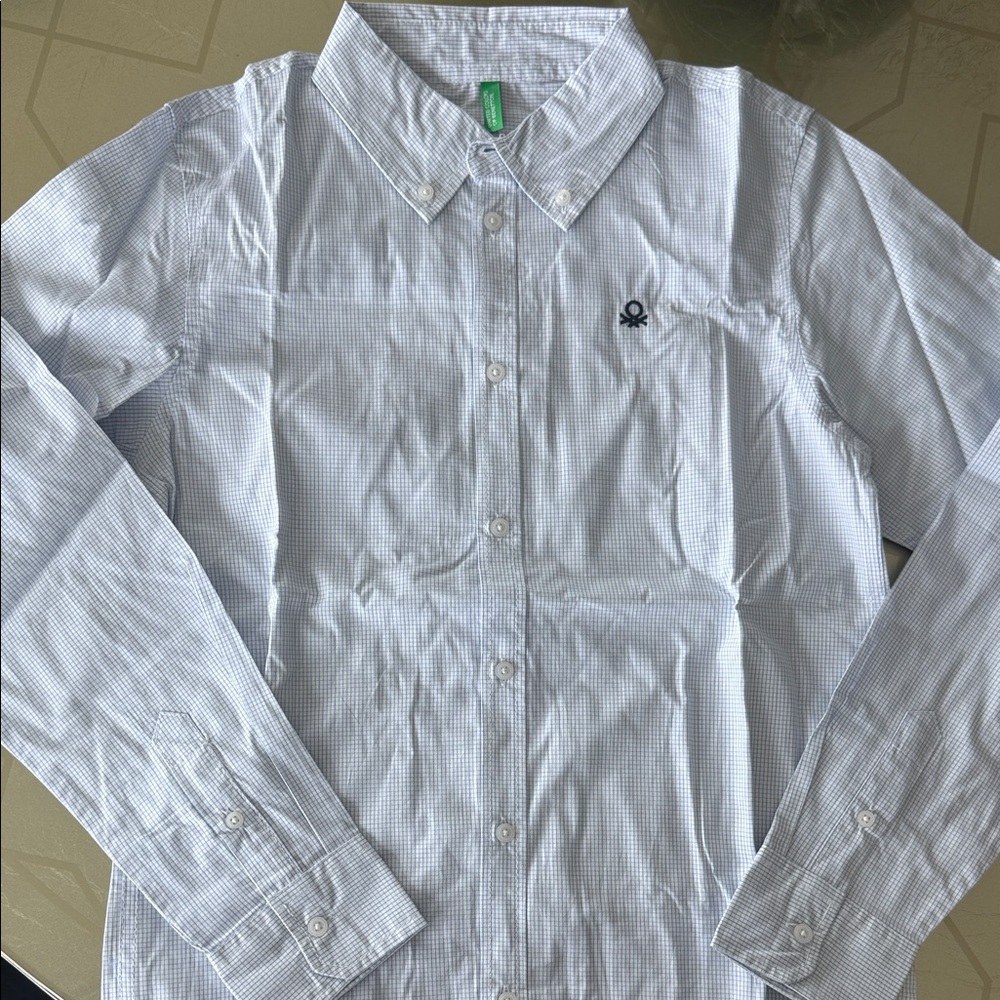 United Colors Of Benetton Light Blue Micro-Check Button-Down Shirt